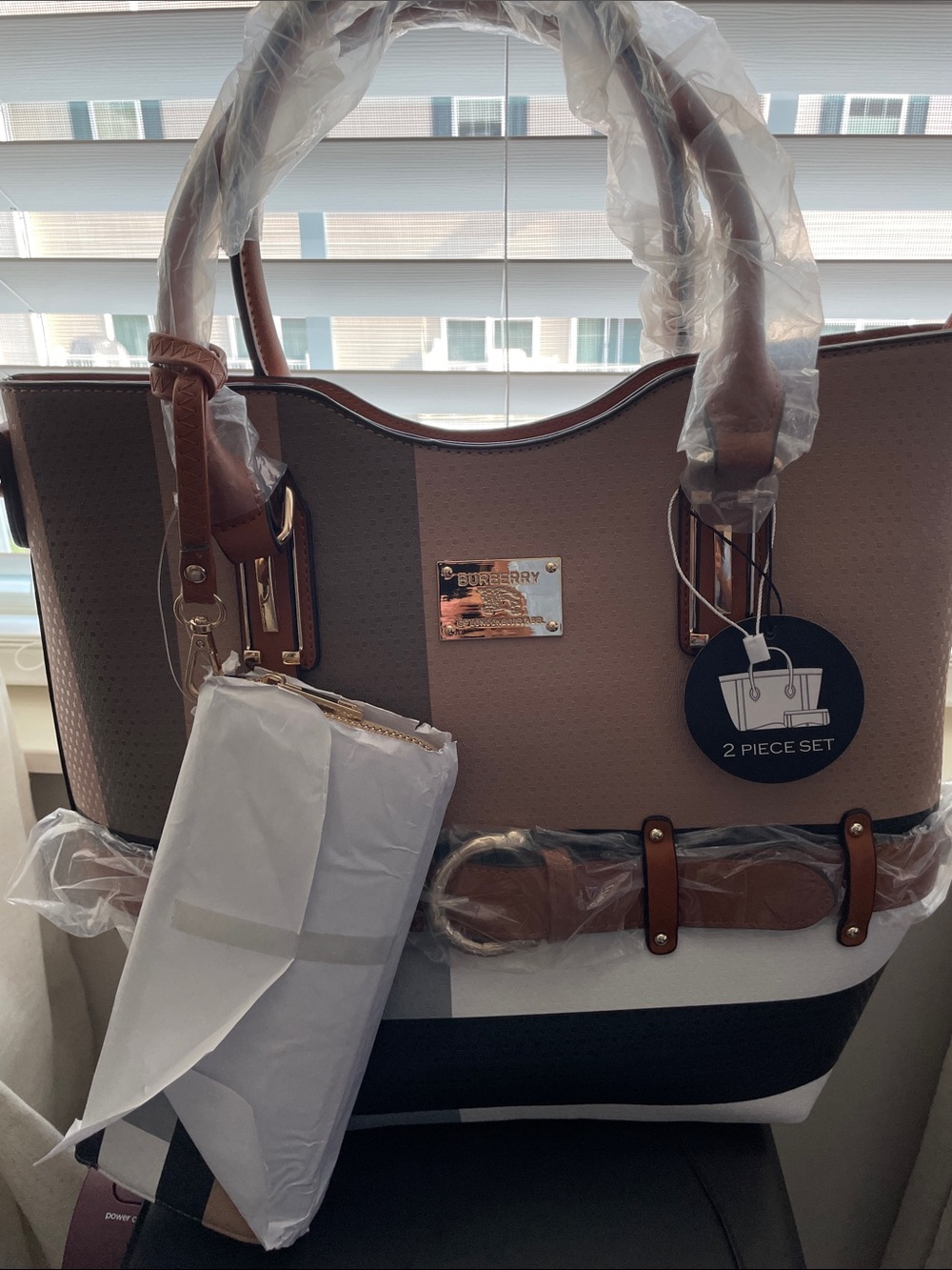 Burberry Beige, Brown and Black Two-Piece Tote Set